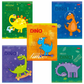 Тетрадь 12 л. HATBER клетка, обложка картон, тиснение, "Hello Dino" (5 видов в спайке), 12Т5тВ1 за 10 ₽. Тетради 12-24 листов.  Доставка по РФ. Без переплат!