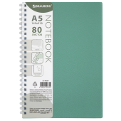 Тетрадь обложка пластик, А5 80 л., гребень мягкий (силиконовый), клетка, BRAUBERG, зеленая, 405359 за 135 ₽. Тетради более 60 листов.  Доставка по РФ. Без переплат!