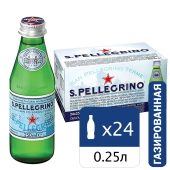 Вода ГАЗИРОВАННАЯ минеральная SAN PELLEGRINO, 0,25 л, ИТАЛИЯ, стеклянная бутылка, УТ-00003768 за 233 ₽. Минеральная и питьевая вода.  Доставка по РФ. Без переплат!