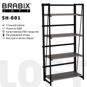 Стеллаж на металлокаркасе BRABIX "LOFT SH-001", 600х300х1250 мм, складной, цвет дуб антик, 641229 за 6&nbsp;747 ₽. Стеллажи мебельные на металлокаркасе "Loft".  Доставка по РФ. Без переплат!