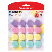 Магниты 30 мм, НАБОР 16 шт., BRAUBERG "PASTEL", блистер, 272519 за 215 ₽. Магниты для досок.  Доставка по РФ. Без переплат!