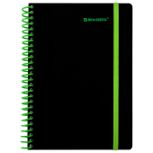 Тетрадь обложка пластик, А5 80 л., спираль пластик, резинка, клетка, BRAUBERG, черный/зеленый, 405387 за 132 ₽. Тетради более 60 листов.  Доставка по РФ. Без переплат!