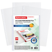 Папки-файлы перфорированные А4 BRAUBERG "STANDARD+", КОМПЛЕКТ 200 шт., матовые, 45 мкм, 229662 за 560 ₽. Папки перфорированные.  Доставка по РФ. Без переплат!