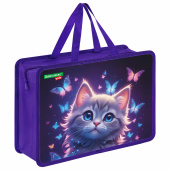 Папка на молнии с ручками BRAUBERG KIDS А4, 1 отделение, пластик, 100 мм, "Любознательный кот", 273376 за 234 ₽. Папки-сумки с ручками.  Доставка по РФ. Без переплат!