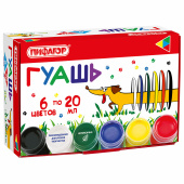 Гуашь ПИФАГОР "ВЕСЕЛАЯ ТАКСА", 6 цветов по 20 мл, 192378 за 112 ₽. Гуашь школьная.  Доставка по РФ. Без переплат!