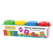 Тесто-пластилин для лепки СУПЕР ПЛАСТИЧНОЕ, 4 цвета, 200 г, крышки-штампики, BAMBOX (БАМБОКС), 107247 за 107 ₽. Пластилин.  Доставка по РФ. Без переплат!