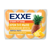 Мыло-крем туалетное 1+1 косметическое 300 г EXXE, КОМПЛЕКТ 4 шт. х 75 г, "Тропические фрукты", С0007349 за 160 ₽. Мыло кусковое.  Доставка по РФ. Без переплат!