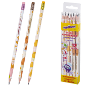 Набор карандашей чернографитных с принтом ЮНЛАНДИЯ "FAT ANIMALS", 12 штук, HB, с ластиком, корпус ассорти, 182035 за 131 ₽. Карандаши чернографитные.  Доставка по РФ. Без переплат!