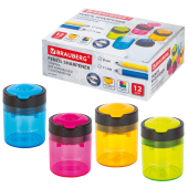 Точилка BRAUBERG "Office Round", 2 отверстия для чернографитных карандашей (в том числе утолщенных), с контейнером, ассорти, 228446 за 55 ₽. Точилки ручные.  Доставка по РФ. Без переплат!