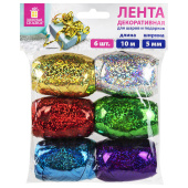Лента упаковочная декоративная для подарков, голограф, 6 шт., 5 мм х 10 м, цвет ассорти, ЗОЛОТАЯ СКАЗКА, 591829 за 168 ₽. Ленты для упаковки подарков полимерные.  Доставка по РФ. Без переплат!