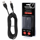 Кабель USB 2.0 AM-BM, 3 м, SONNEN Premium, медь, для подключения принтеров, сканеров, МФУ, плоттеров, экранированный, черный, 513129 за 361 ₽. Кабели USB 2.0 AM-BM.  Доставка по РФ. Без переплат!