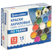 Краски акриловые по ткани 12 цветов по 15 мл, BRAUBERG, 192692 за 431 ₽. Краски по ткани.  Доставка по РФ. Без переплат!