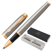 Ручка-роллер PARKER "IM Core Brushed Metal GT", серебристый матовый лак, позолота, черная, 1931663 за 4&nbsp;920 ₽. Ручки-роллеры подарочные.  Доставка по РФ. Без переплат!
