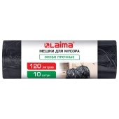 Мешки для мусора с завязками 120 л, черные, в рулоне 10 штук, особо прочные, ПВД 65 мкм, 70x95 см, LAIMA, 702669 за 260 ₽. Мешки для мусора универсальные.  Доставка по РФ. Без переплат!