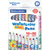 Фломастеры двусторонние утолщенные BRAUBERG "PREMIUM" "BI-COLOR", 10 шт., 20 цветов, двухцветные, вентилируемый колпачок, 151945 за 288 ₽. Фломастеры классические.  Доставка по РФ. Без переплат!