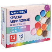 Краски акриловые ПАСТЕЛЬНЫЕ для рисования и творчества 12 цветов по 15 мл, BRAUBERG, 192694 за 319 ₽. Краски акриловые для рисования и хобби.  Доставка по РФ. Без переплат!