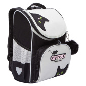 Ранец GRIZZLY анатомическая спинка, с мешком для обуви, для девочек, "BLACKY", серый, 33х25х13 см, RAm-584-1/2 за 4&nbsp;893 ₽. Ранцы для начальной школы.  Доставка по РФ. Без переплат!