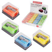 Точилка BRAUBERG "Assistant Mini", с контейнером, пластиковая, корпус ассорти, 228458 за 36 ₽. Точилки ручные.  Доставка по РФ. Без переплат!