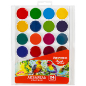 Краски акварельные BRAUBERG "МАГИЯ ЦВЕТА NEW", медовые, 24 цвета, круглые кюветы, пластиковый пенал, 192365 за 149 ₽. Акварель школьная.  Доставка по РФ. Без переплат!