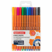 Ручки капиллярные (линеры) 12 ЦВЕТОВ, BRAUBERG "FINE 040", шестигранные, линия 0,4 мм, 144143 за 245 ₽. Ручки капиллярные и линеры.  Доставка по РФ. Без переплат!