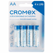 Батарейки алкалиновые "пальчиковые" КОМПЛЕКТ 4 шт., CROMEX Alkaline, AA (LR6, 15A), блистер, 457130 за 95 ₽. Батарейки.  Доставка по РФ. Без переплат!