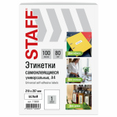 Этикетка самоклеящаяся 210х297 мм, 1 этикетка, белая, 80 г/м2, 100 листов, STAFF BASIC, 115668 за 749 ₽. Этикетки самоклеящиеся универсальные.  Доставка по РФ. Без переплат!