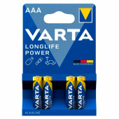 Батарейки алкалиновые "мизинчиковые" КОМПЛЕКТ 4 шт., VARTA LONGLIFE POWER, ААА (LR03, 15А), блистер, 4903121414 за 397 ₽. Батарейки.  Доставка по РФ. Без переплат!