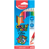 Карандаши цветные MAPED (Франция) "Color'Peps Star", 12 цветов, трехгранные, грифель 3 мм, натуральное дерево, 183212 за 250 ₽. Карандаши цветные.  Доставка по РФ. Без переплат!