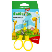 Ножницы 130 мм с цветной печатью "Жирафы", жёлтые, закругленные, BRAUBERG KIDS, 232269 за 139 ₽. Ножницы детские.  Доставка по РФ. Без переплат!