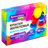 Краски акриловые для рисования и творчества 12 цветов по 20 мл, BRAUBERG HOBBY, 192435 за 380 ₽. Краски акриловые для рисования и хобби.  Доставка по РФ. Без переплат!