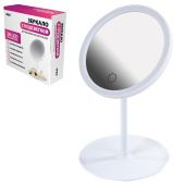 Зеркало настольное с LED-подсветкой для макияжа, диаметр 17 см, 3 режима свечения, аккумулятор 800 mAh, цвет белый, WBZ, 609332 за 387 ₽. Зеркала.  Доставка по РФ. Без переплат!