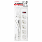 Сетевой фильтр SONNEN SPW-305, 5 розеток с заземлением, выключатель, 10 А, 3 м, белый, 513654 за 503 ₽. Сетевые фильтры.  Доставка по РФ. Без переплат!