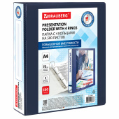 Папка ПАНОРАМА на 4 кольцах, ПРОЧНАЯ, картон/ПВХ, BRAUBERG "Office", СИНЯЯ, 75 мм, до 500 листов, 271854 за 487 ₽. Папки на кольцах.  Доставка по РФ. Без переплат!