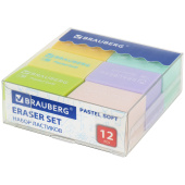 Ластики BRAUBERG "Pastel Soft" НАБОР 12 шт., размер ластика 31х20х10 мм, экологичный ПВХ, 229598 за 176 ₽. Ластики классические.  Доставка по РФ. Без переплат!
