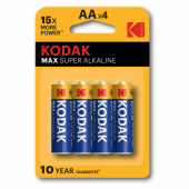 Батарейки алкалиновые "пальчиковые" КОМПЛЕКТ 4 шт., KODAK Max Super Alkaline, АА (LR6, 24А), блистер, Б0005120 за 316 ₽. Батарейки.  Доставка по РФ. Без переплат!