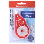 Корректирующая лента BRAUBERG MAXI PLUS, 5 мм х 25 м, механизм перемотки, корпус красный, блистер, 272501 за 135 ₽. Корректирующие ленты.  Доставка по РФ. Без переплат!