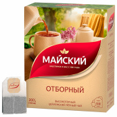 Чай МАЙСКИЙ "Отборный" черный, 100 пакетиков по 2 г, 102224 за 334 ₽. Чай пакетированный.  Доставка по РФ. Без переплат!