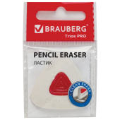 Ластик BRAUBERG "Trios PRO", 36х36х9 мм, белый, треугольный, красный пластиковый держатель, 229559 за 24 ₽. Ластики классические.  Доставка по РФ. Без переплат!