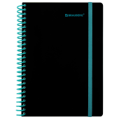 Тетрадь обложка пластик, А5 80 л., спираль пластик, резинка, клетка, BRAUBERG, черный/синий, 405385 за 132 ₽. Тетради более 60 листов.  Доставка по РФ. Без переплат!