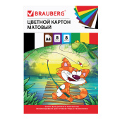 Картон цветной А4 немелованный (матовый), 8 листов 8 цветов, в папке, BRAUBERG, 200х290 мм, "Кот-рыболов", 129910 за 49 ₽. Картон цветной в наборах.  Доставка по РФ. Без переплат!