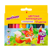Карандаши цветные утолщенные ЮНЛАНДИЯ "МАЛЫШИ-КАРАНДАШИ", 12 цветов, укороченные, шестигранные, грифель 5 мм, натуральное дерево, 181376 за 197 ₽. Карандаши цветные.  Доставка по РФ. Без переплат!