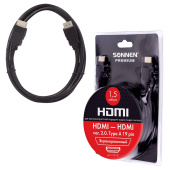 Кабель HDMI AM-AM, 1,5 м, SONNEN Premium, ver 2.0, FullHD, 4К, UltraHD, для ноутбука, компьютера, монитора, телевизора, проектора, 513130 за 360 ₽. Кабели HDMI M - M.  Доставка по РФ. Без переплат!