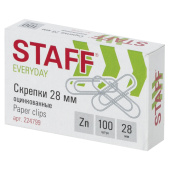 Скрепки STAFF "EVERYDAY", 28 мм, оцинкованные, 100 шт., в картонной коробке, Россия, 224799 за 32 ₽. Скрепки канцелярские.  Доставка по РФ. Без переплат!