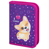 Пенал BRAUBERG, 1 отделение, полиэстер, 21х14 см, "I love corgi", 271530 за 261 ₽. Пеналы каркасные.  Доставка по РФ. Без переплат!