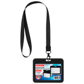 Бейдж горизонтальный (54х85 мм), лента 45 см с карабином, СЛАЙДЕР, черный, BRAUBERG EXTRA, 238834 за 79 ₽. Бейджи.  Доставка по РФ. Без переплат!