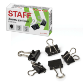 Зажимы для бумаг STAFF "EVERYDAY", КОМПЛЕКТ 12 шт., 15 мм, на 45 листов, черные, картонная коробка, 229049 за 20 ₽. Зажимы для бумаг.  Доставка по РФ. Без переплат!