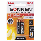 Батарейки аккумуляторные Ni-Mh мизинчиковые КОМПЛЕКТ 2 шт., AAA (HR03) 1000 mAh, SONNEN, 454237 за 342 ₽. Аккумуляторные батарейки.  Доставка по РФ. Без переплат!