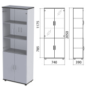Шкаф закрытый со стеклом "Монолит", 740х390х2050 мм, цвет серый (КОМПЛЕКТ) за 23 419 ₽. Набор мебели "Монолит".  Доставка по РФ. Без переплат!