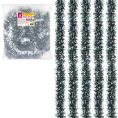 Мишура КОМПЛЕКТ 4 штуки + 1 в подарок!, диаметр 50 мм, длина 2 м, зеленая с белыми кончиками, 592215 за 245 ₽. Мишура, дождик, гирлянды.  Доставка по РФ. Без переплат!