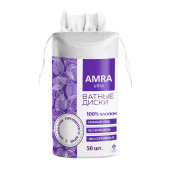 Ватные диски 50 шт., AMRA, двусторонние, 1053 за 52 ₽. Ватные палочки и диски.  Доставка по РФ. Без переплат!